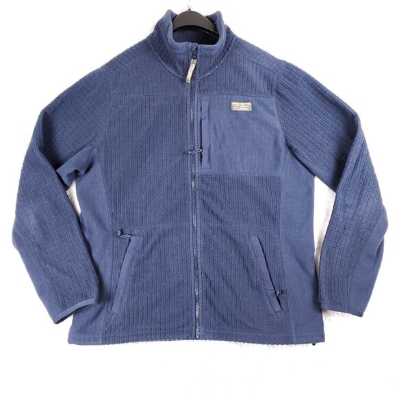 LL Bean Jacket Mens Large Blue Mountain Classic Windproof Fleece Grid Full Zip